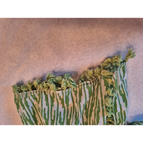 Roberta Roller Rabbit Pom Pom Trim Scarf Green and White 74 x 19 Cotton - Picture 7 of 9